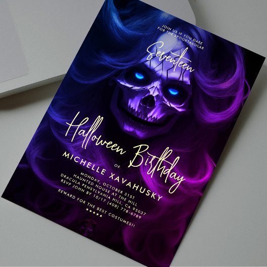 Invitation Halloween adulte fête anniversaire dame crâne mode