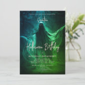 Invitation Halloween adulte fête d'anniversaire Ghost Green (Debout devant)