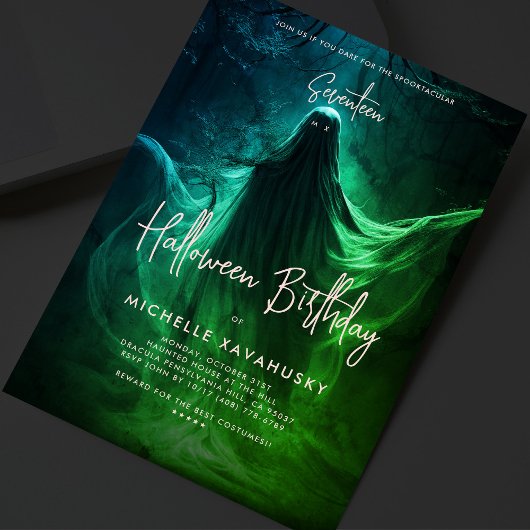 Invitation Halloween adulte fête d'anniversaire Ghost Green