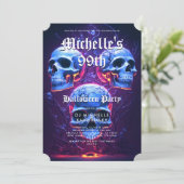 Invitation Halloween adulte fête d'anniversaire Neon Crâne mo (Debout devant)