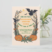 Invitation Halloween amusant avec citrouilles, chauves-souris (Debout devant)