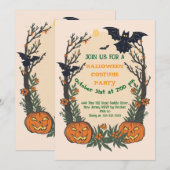 Invitation Halloween amusant avec citrouilles, chauves-souris (Devant / Derrière)