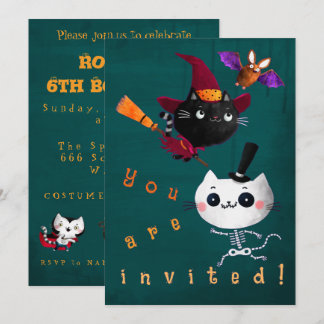 Invitation Halloween Anniversaire Chats de Sorcière Chat Vamp