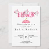 Invitation Halloween Anniversaire couleur rose fantôme citrou (Devant)