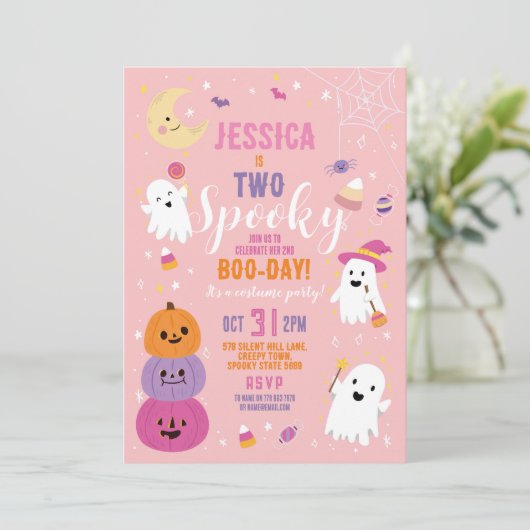 Invitation Halloween Anniversaire Deux Filles Fête Fantômes C (Debout devant)