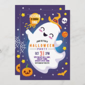 Invitation Halloween Anniversaire Fantôme Happy Fun Cute 1er (Devant / Derrière)