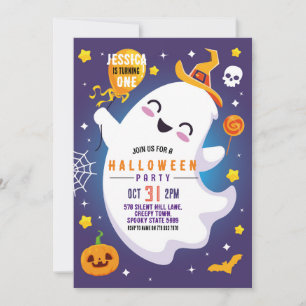 Invitation Halloween Anniversaire Fantôme Happy Fun Cute 1er
