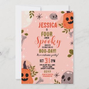 Invitation Halloween Anniversaire FOUR 4th Girls Party Ghosts
