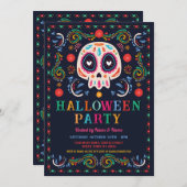 Invitation Halloween Anniversaire Sugar Skull Fiesta Mexicain (Devant / Derrière)