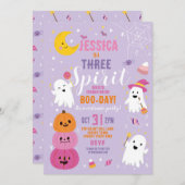 Invitation Halloween Anniversaire TROIS Filles Fête Fantômes  (Devant / Derrière)