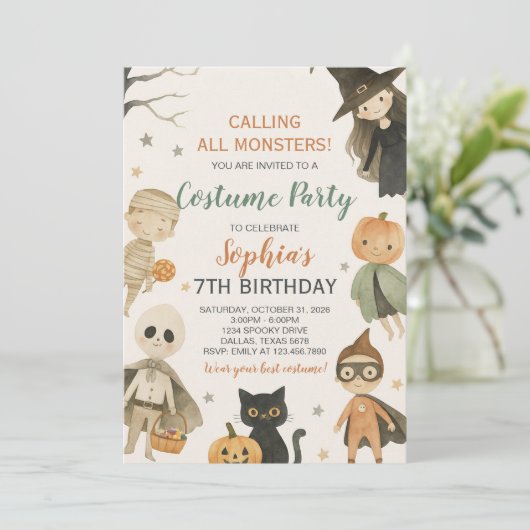 Invitation Halloween appeler tous les monstres Anniversaire (Debout devant)