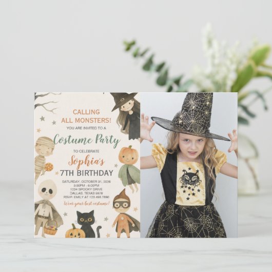 Invitation Halloween appeler tous les monstres Anniversaire P (Debout devant)