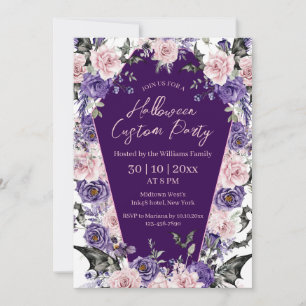Invitation halloween aquarelle florale violet rose