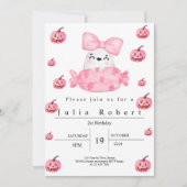 Invitation Halloween aquarelle rose citrouille fantôme (Devant)