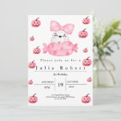 Invitation Halloween aquarelle rose citrouille fantôme (Debout devant)