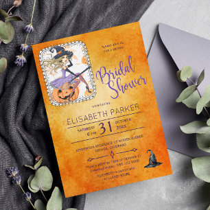 Invitation Halloween aquarelle sorcière douche nuptiale