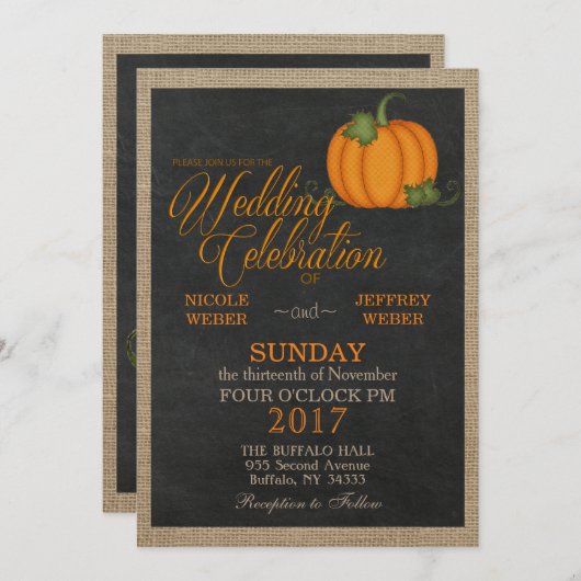 Invitation Halloween Automne Automne Citrouille Pays Barne Ma (Devant / Derrière)