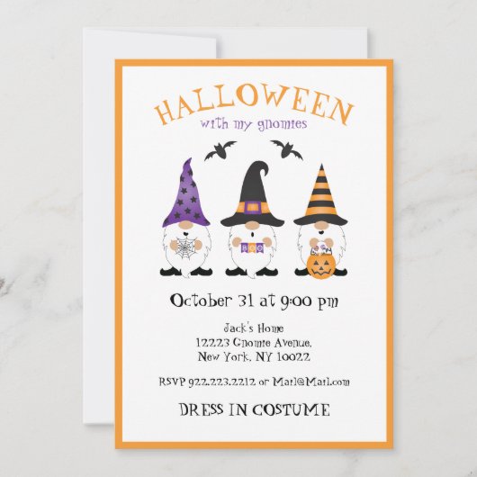 Invitation Halloween Avec Mes Gnomes Violet Orange (Devant)