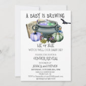 Invitation Halloween Baby Brewing Witch Gender Reveal (Devant)