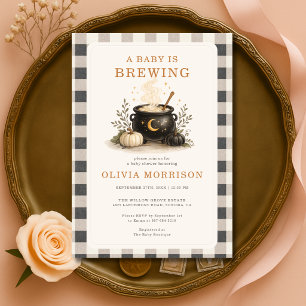 Invitation Halloween Baby is Brewing Gingham Baby Shower