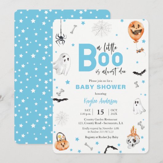 Invitation Halloween Baby shower Blue fantôme garçon invitati (Devant / Derrière)