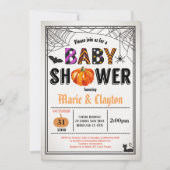 Invitation Halloween baby shower citrouille neutre (Devant)