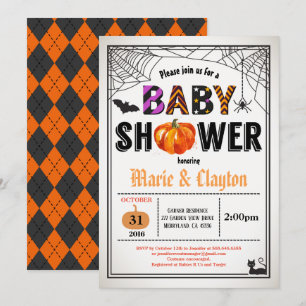 Invitation Halloween baby shower citrouille neutre