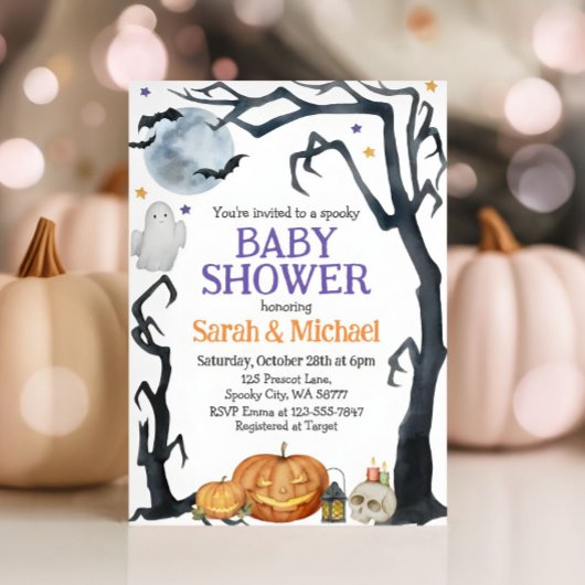 Invitation Halloween Baby shower Éffrayant Cute Aquarelle