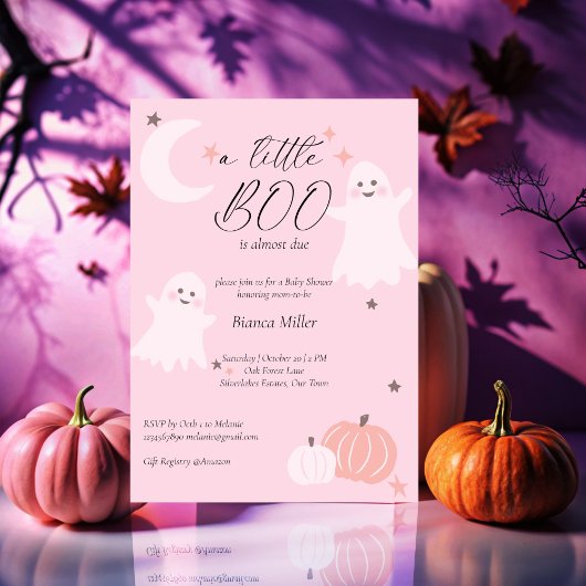 Invitation Halloween baby shower rose doux mignon fantôme
