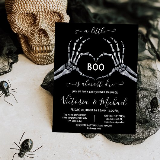 Invitation Halloween Baby shower Skeleton coeur Little Boo In