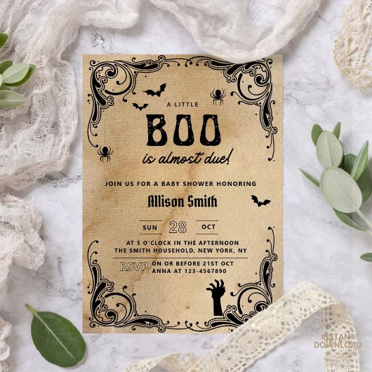 Invitation Halloween Baby shower Vintage gothique Petit Boo