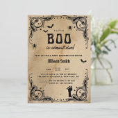 Invitation Halloween Baby shower Vintage gothique Petit Boo (Debout devant)