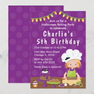 Invitation Halloween Baking Anniversaire Red Hair Girl Invita