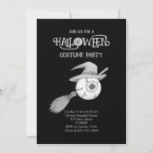 Invitation Halloween balai sorcière et globe oculaire effraya (Devant)