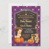 Invitation Halloween bébé fille douche violet or orange (Devant)