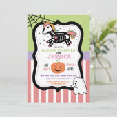 Invitation Halloween Birthday Kids Unicorn Skeleton Fun (Debout devant)