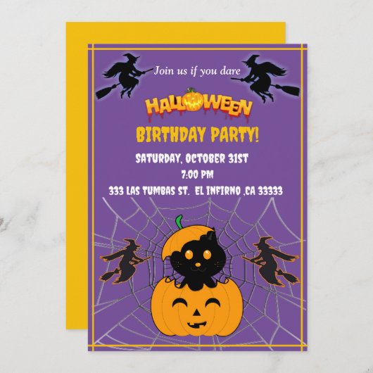 Invitation Halloween Bithday party (Devant / Derrière)