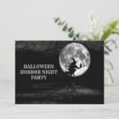 Invitation Halloween Black Night Flying Witch Pleine lune (Debout devant)