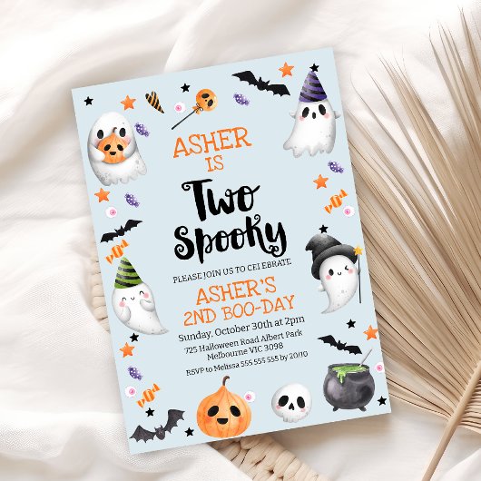 Invitation Halloween bleu garçon Deux Éffrayants 2e anniversa