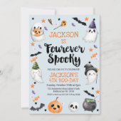 Invitation Halloween bleu quatre Éffrayant 4ème anniversaire (Devant)