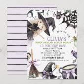 Invitation Halloween Blonde pourpre Petite sorcière Anniversa (Devant / Derrière)