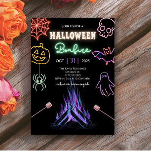 Invitation Halloween Bonfire Neon Éffrayante soirée costume d