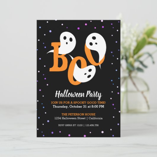 Invitation Halloween Boo Ghosts Purple Confetti (Debout devant)