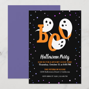 Invitation Halloween Boo Ghosts Purple Confetti