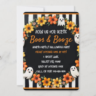 Invitation Halloween 'Boos & Booze' Personnalisé Fantôme & Fl