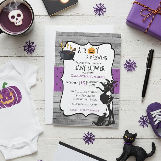 Invitation Halloween Boy prépare une Baby Shower Sorcière