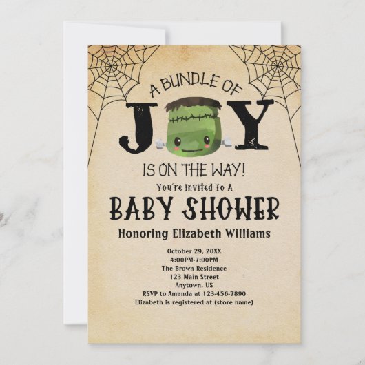 Invitation Halloween Bundle Of Joy Frankenstein Baby shower (Devant)