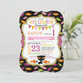 Invitation Halloween Candy Chat noir Citrouilles Anniversaire (Debout devant)