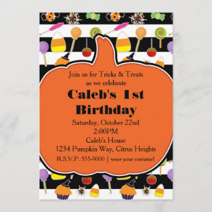 Invitation Halloween Candy & Sweets Citrouille Party Invitati
