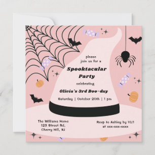 Invitation Halloween Casquette Sorcière rose N'importe quelle